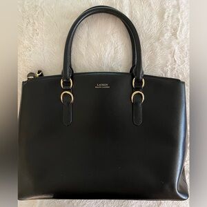 Lauren Ralph Lauren Black Leather Structured Handbag Gold Hardware